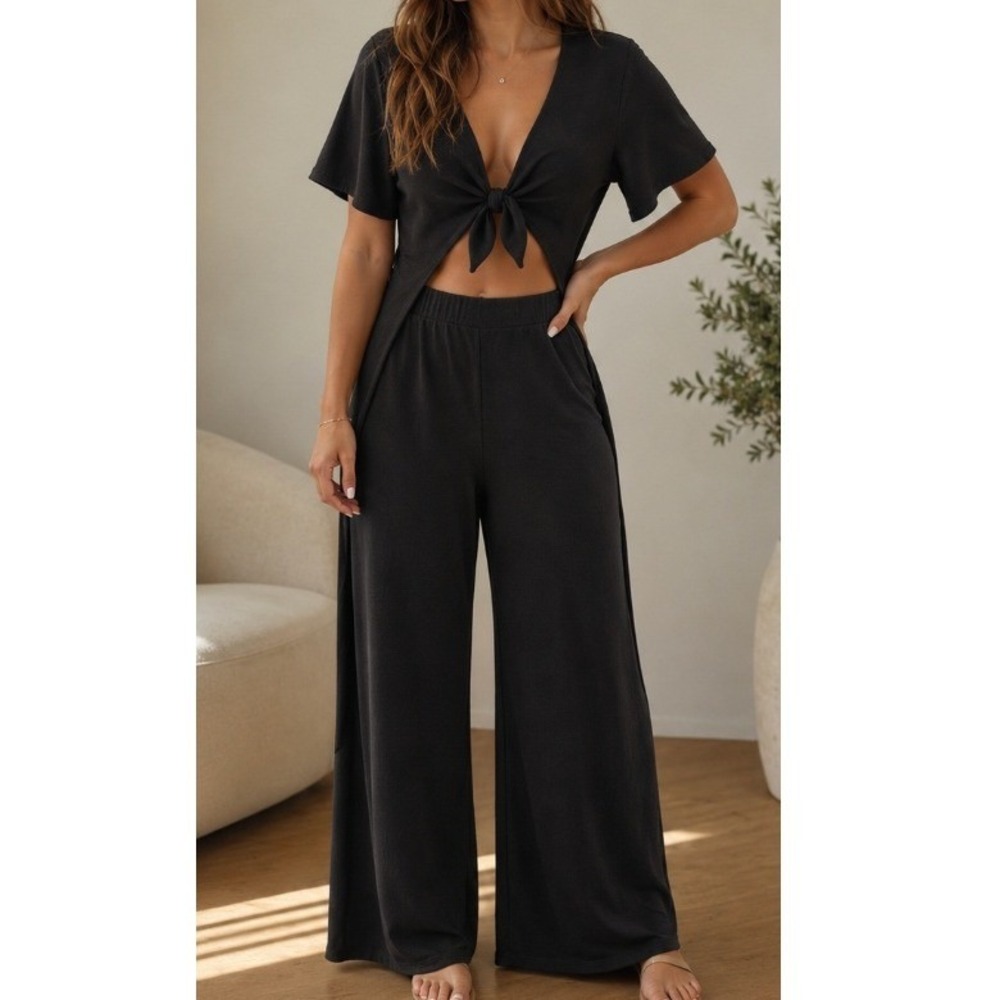 Missguided NWT Petite Black Cut Out Kimono Sleeve Jumpsuit US 0 Wide Leg